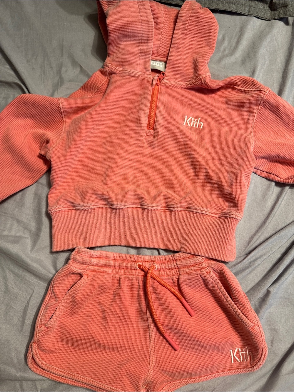 Kith Kids Coral-Pink Hoodie & Shorts Set